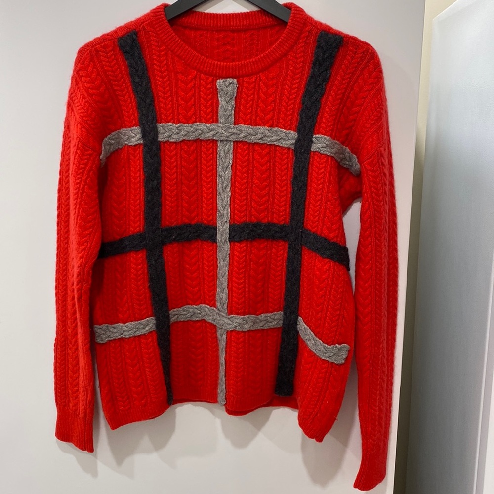 Lord & Taylor Red Cashmere & Wool Knit Cable Soft Cozy Sweater
